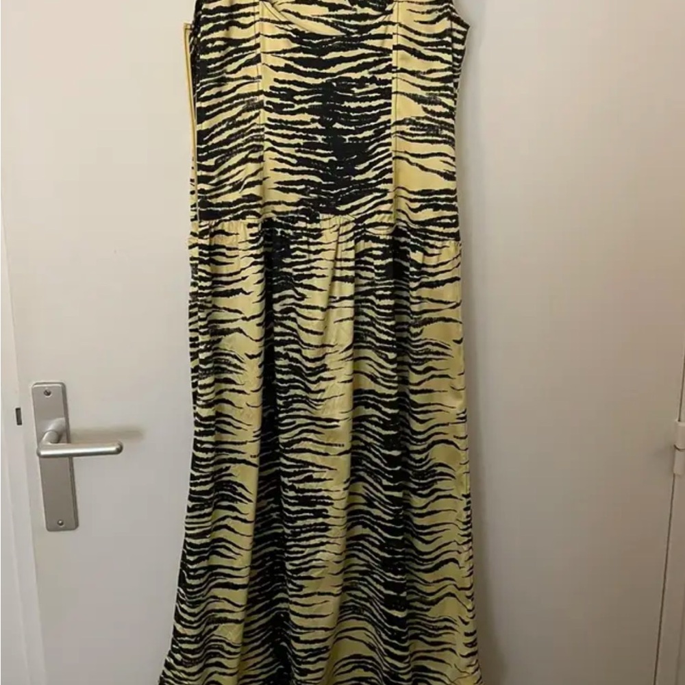 Ganni Zebra Print Midi Dress - Black and Yellow